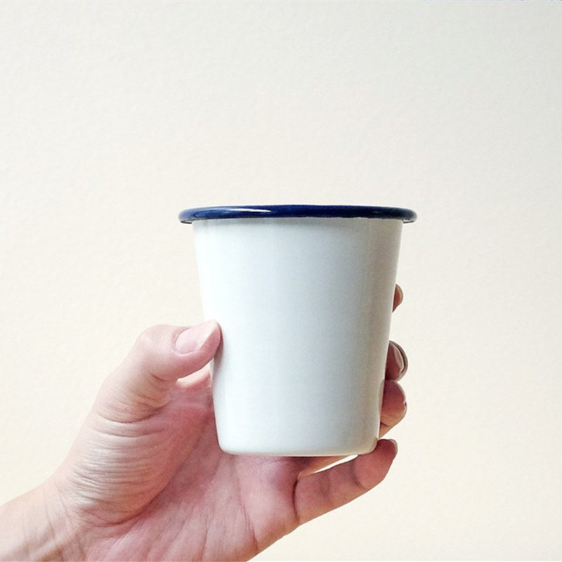 搪艺匠搪瓷啤酒杯子V形加高加厚漱口无手柄可加热咖啡奶茶马克杯