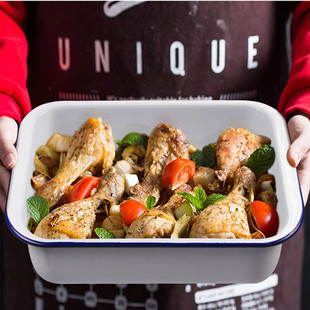 搪艺匠出口搪瓷盘加厚双耳长方盘医用烘焙烧烤盘汤盘托盘烤箱家用