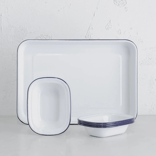 搪艺匠出口搪瓷加厚烤盘披萨烧烤鸡蛋糕珐琅托盘菜盘餐方盘可烤箱