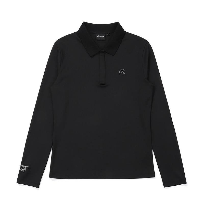 代购MALBON GOLF女士长袖Polo衫透气吸湿排汗舒适贴身易打理黑色
