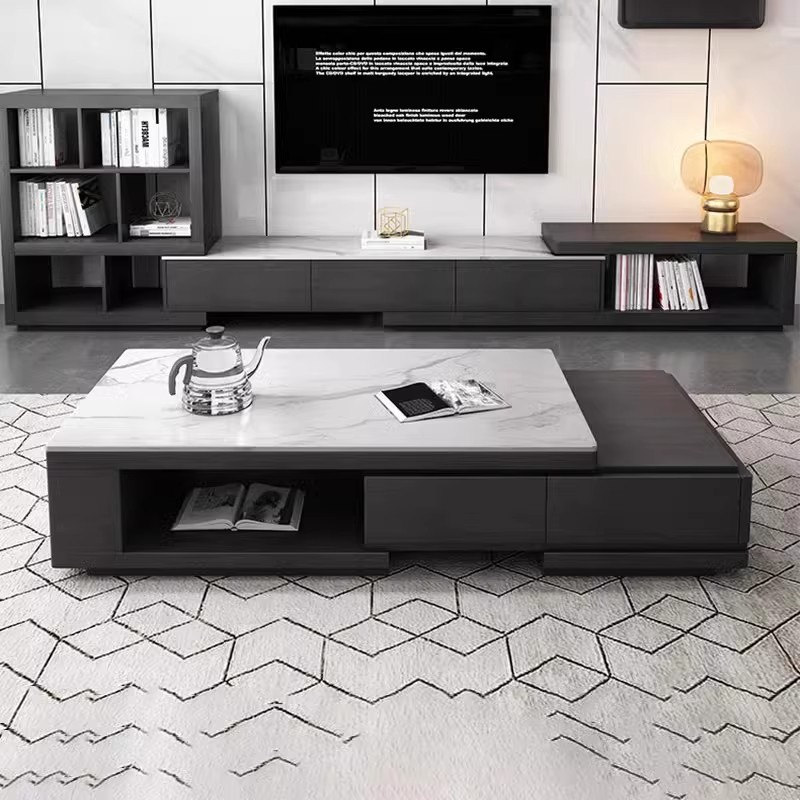 北欧岩板茶几伸缩电视柜组合现代简约家用客厅小户型落地电视机柜