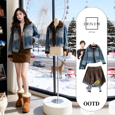 加绒加厚牛仔外套女款爆款2025新款冬季小个子羊羔绒保暖夹克上衣