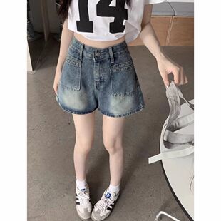 美式辣妹牛仔短裤女夏大码胖mm梨型身材高腰显瘦复古a字热裤子ins