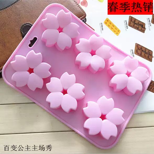 六孔樱花硅胶蛋糕模具手工皂布丁果冻烘培月饼面包模具烤箱微波炉