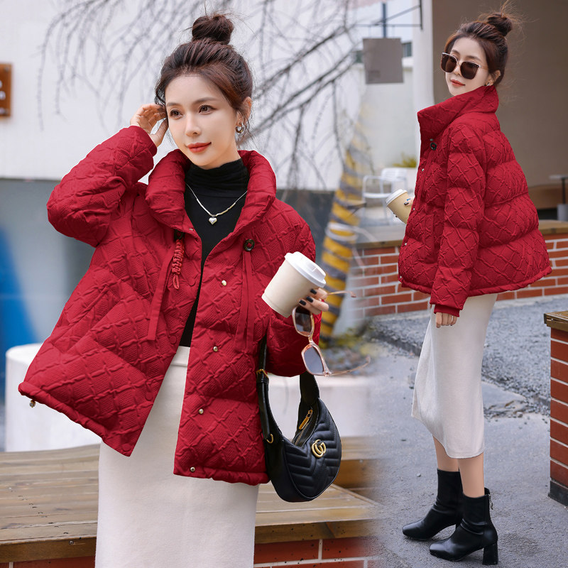 结婚当天新娘便装冬天回门服厚外套红色短款小棉袄女羽绒棉衣棉服