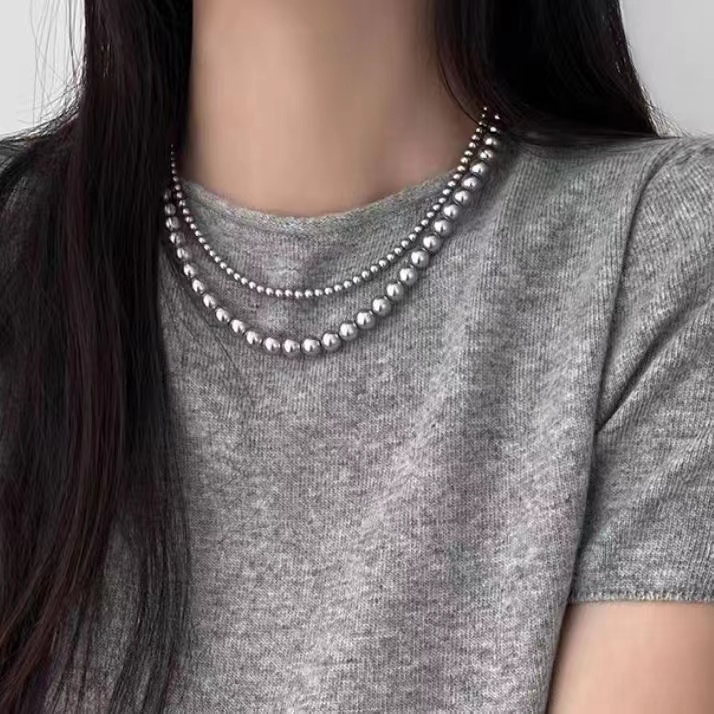 施家真多麻银灰色倪妮同款大溪地双层珍珠项链女秋冬毛衣链锁骨颈