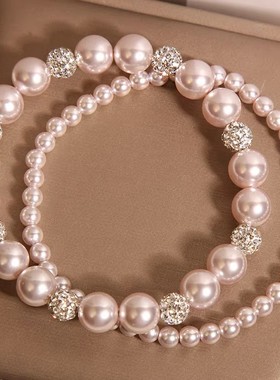 法式轻奢玫瑰紫色珍珠锆石手链女小众高级感叠戴贝珠手环手串首饰