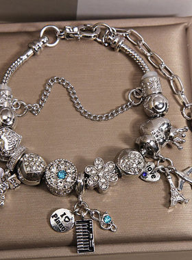 潘家风格蓝钻手链轻奢满钻串珠小众设计感快乐旅行手饰送闺蜜礼物