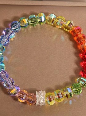 小众新款彩虹渐变色水晶手链女新中式轻奢钻圈手串甜酷百搭手环