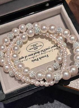 法式轻奢叠戴手串曼塔玫瑰冷调粉紫珍珠手链小众设计感精致手饰女