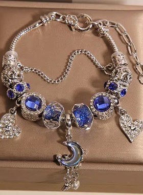 高级感新款潘家手链女蓝色琉璃轻奢小众精致时尚气质爱心月亮手链