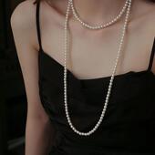 施家长珍珠颈链 珍珠项链女轻奢正品 法式 高级感多层叠戴毛衣链长款