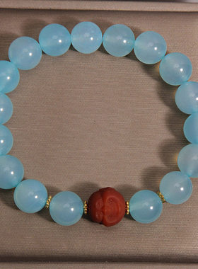 天河石蓝色手链女轻奢小众精致南红弥勒佛招财转运手串送闺蜜礼物