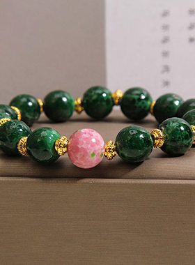 新中式绿色樱花琉璃手链女清新气质百搭转运珠手串招财旺事业手饰