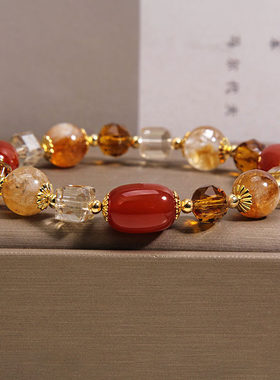 天然黄塔晶红玛瑙手链女轻奢小众精致招财转运水晶手串高级感手饰