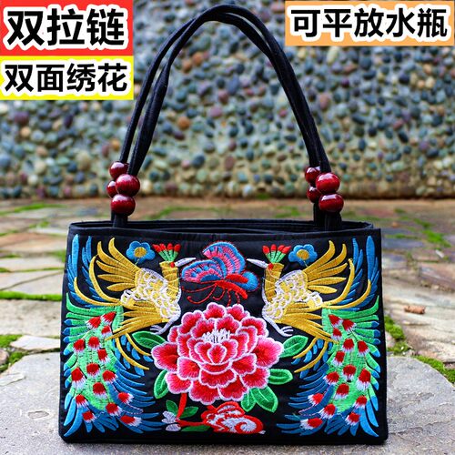 双面绣花中号民族风手提单肩包