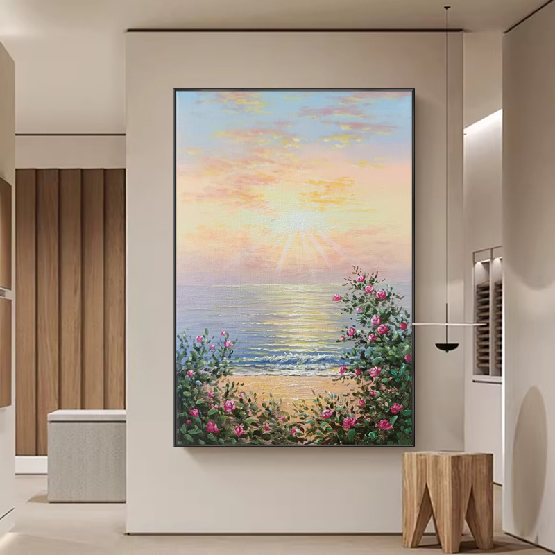 《花海》现代简约海滩玫瑰花卉客厅装饰画玄关立体肌理挂画图片