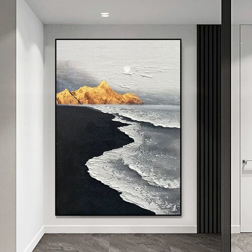 海岸手绘油画沙滩海浪肌理