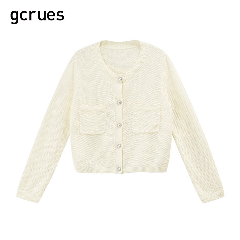 gcrues2024年春秋新款针织衫外搭女开衫设计感短款上衣女春秋外套