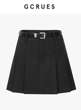 GCRUES商场同款灰色百褶裙女显瘦垂感收腰短裙半裙G12D07E0162Z