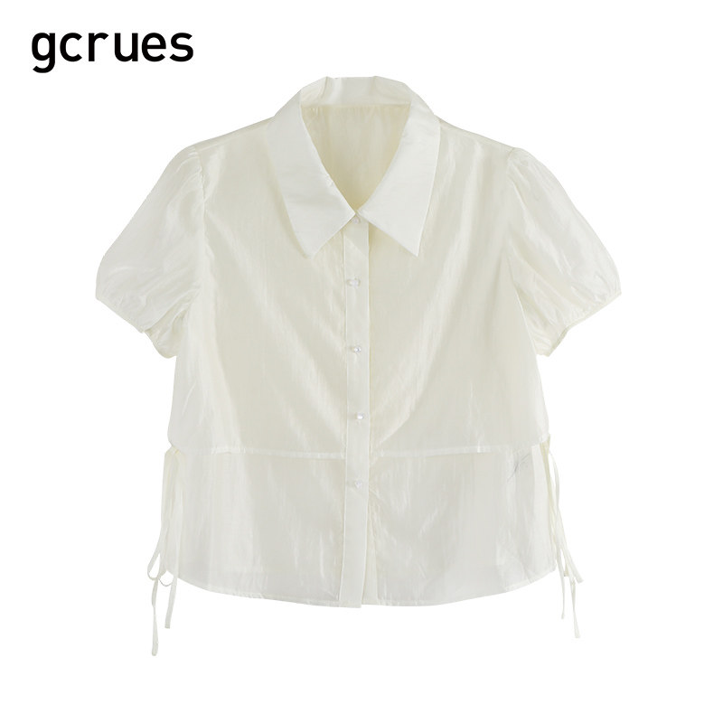 gcrues设计感雪纺衫薄2025新款甜美上衣短袖衬衫G06X16A8952