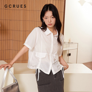 女小众纯色百搭上衣薄G05X16A9242 CC家居控 gcrues短袖 衬衫