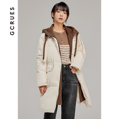 gcrues韩版设计感中长款加厚白鸭绒羽绒服女装冬季2023年新款外套