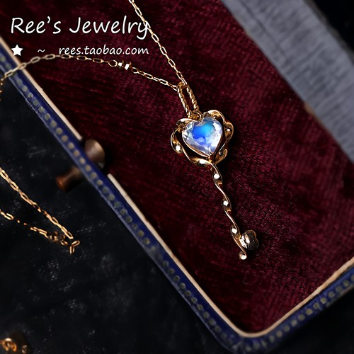 原创天然稀少爱心月光石18k黄金