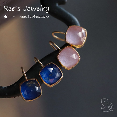 日本天然拼合宝石18k金耳环耳钉