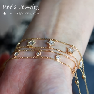 Ree原创独家.银河·星团 莫桑石非钻石梦想成真14k黄金手链可调节