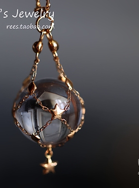 Ree原创.星梦网。18k黄金 珍珠网兜水晶吊坠 捕梦网DIY可拆卸项链