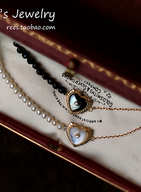 【Rees】天鹅湖少女 日系黑白蝶贝18k黄金钻石珍珠尖晶石甜美手链