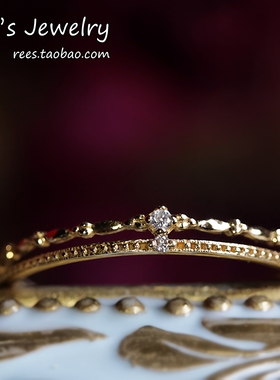 【Rees】双生。精致 日系 双臂款 百搭 小戒指 18k黄金 镶钻石