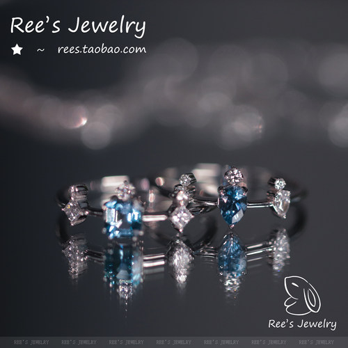 小众原创天然海蓝宝18k钻石戒指