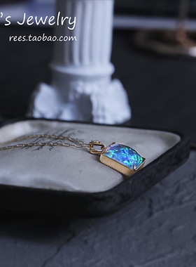 【Ree】莫奈印象。日本进口白水晶拼合欧泊18k黄金镶钻石双面吊坠