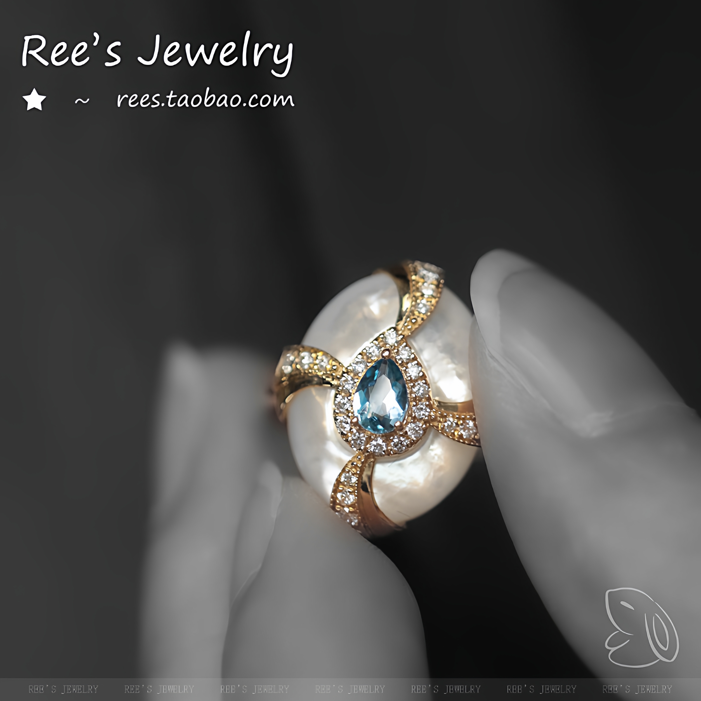 Ree原创海蓝宝钻石母贝18K吊坠