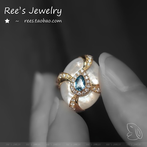 Ree原创海蓝宝钻石母贝18K吊坠