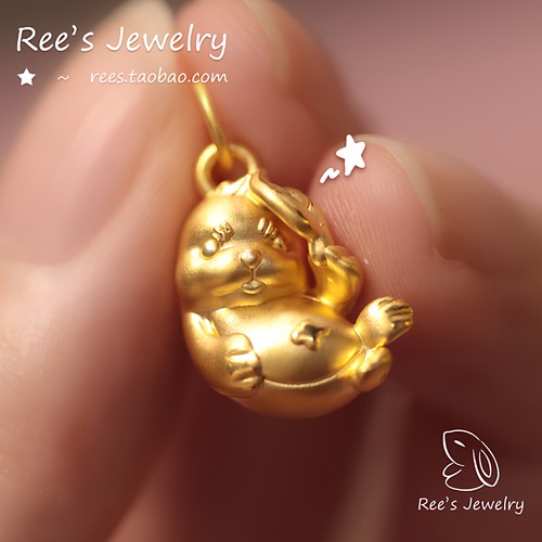 古法足金海豹吊坠5d硬金满月礼