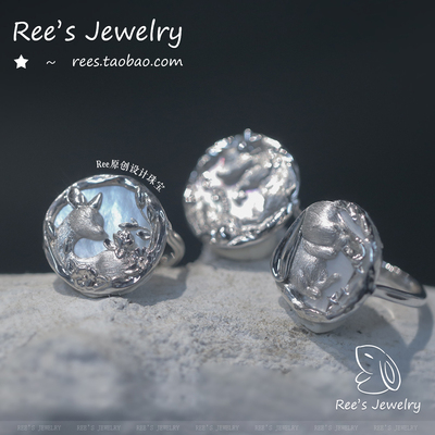 小众原创可爱动物母贝戒指925银