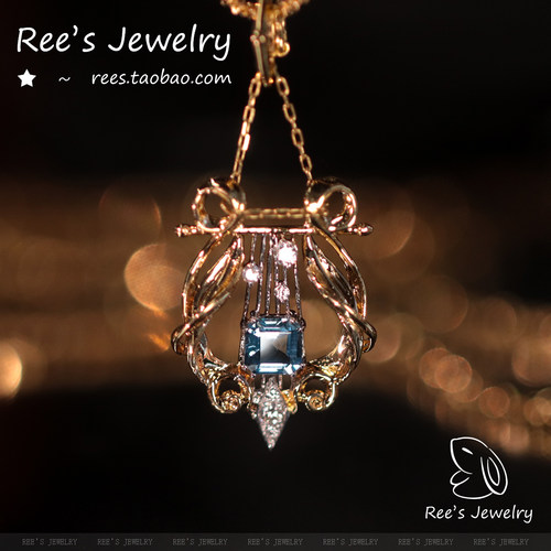 Ree原创6a海蓝宝18k金优雅吊坠