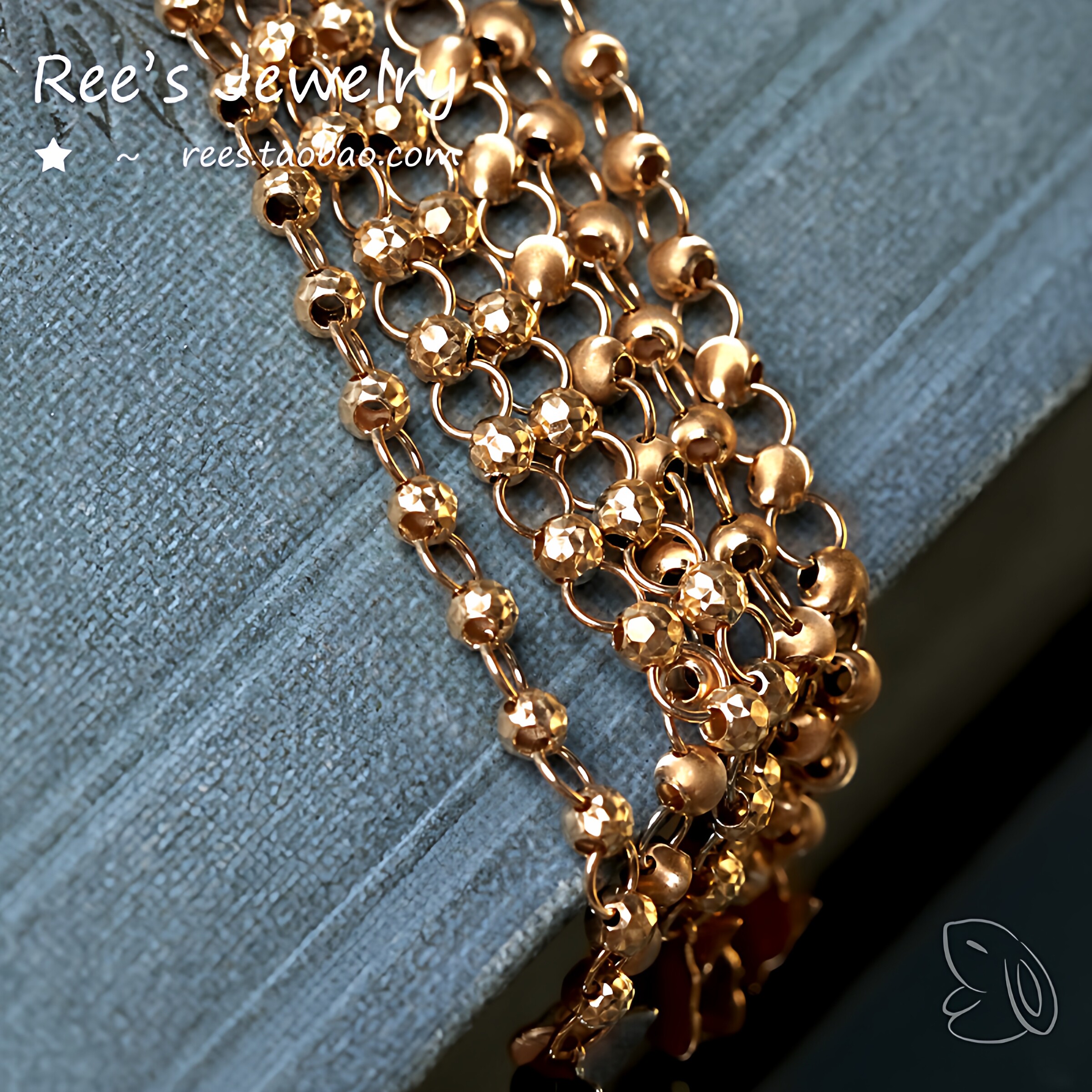 Ree.独家!金平糖 本家兔兔 进口 18k黄金超闪切割黄金手链日本制