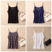 打底上衣女大码 优雅钩花镂空蕾丝吊带无袖 外穿小背心性感内搭修身