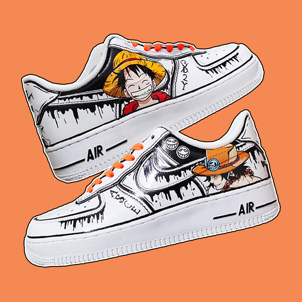 hp篮球鞋定制手绘af1改色空军一号海贼王黑白漫画路飞艾斯diy涂鸦