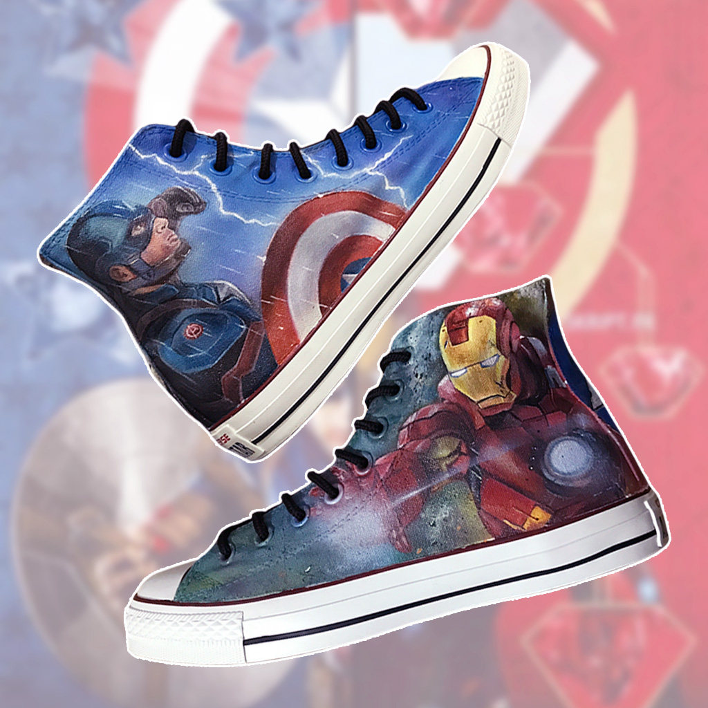 手绘鞋子定制diy涂鸦彩绘帆布球鞋aj1漫威钢铁侠美国队长复仇联盟