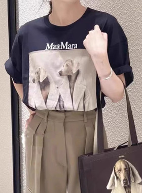 国内现货Max 经典欧洲站威玛猎犬双狗头直喷贴布印花短袖T恤圆领