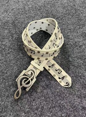 音乐符号重工超迁皮腰带男女款铆钉装饰皮带潮流搭配牛仔裤批发