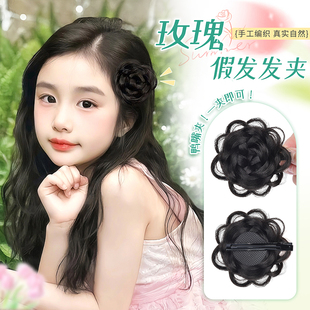 兒童假發(fā)花苞頭神器復(fù)古玫瑰花朵抓夾女高級(jí)感氣質(zhì)盤發(fā)頭飾發(fā)夾子