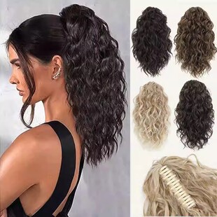 假发玉米烫短卷发马尾辫子抓夹抽绳马尾辫高温丝假发马尾蓬松假发