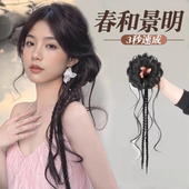 古风侧扎龙须丸子头假发发圈麻花拳击辫仿真汉服盘发花苞头假发包