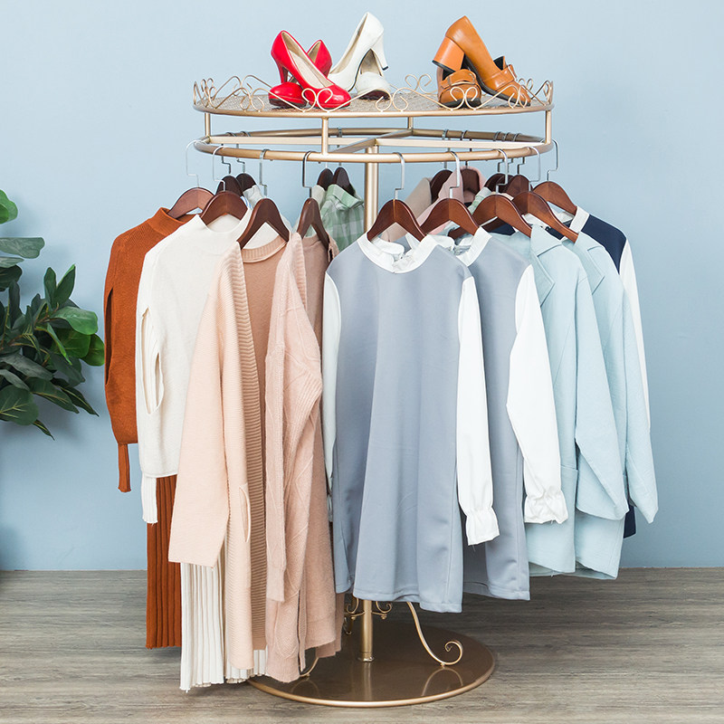 铁艺圆形服装店货架童装展示架落地式旋转挂衣陈列架内衣裤中岛架